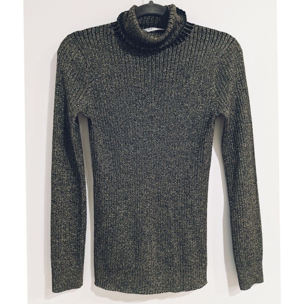 NEW Trina Turk Metallic Sparkle Ribbed Turtleneck